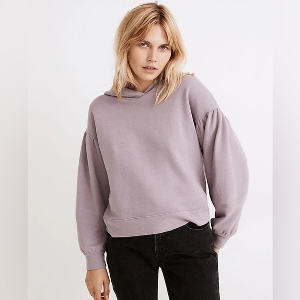 Madewell Sweatshirt Pleat-Sleeve Shrunken Hoodie Pressed Violet purple lavender - Picture 2 of 10